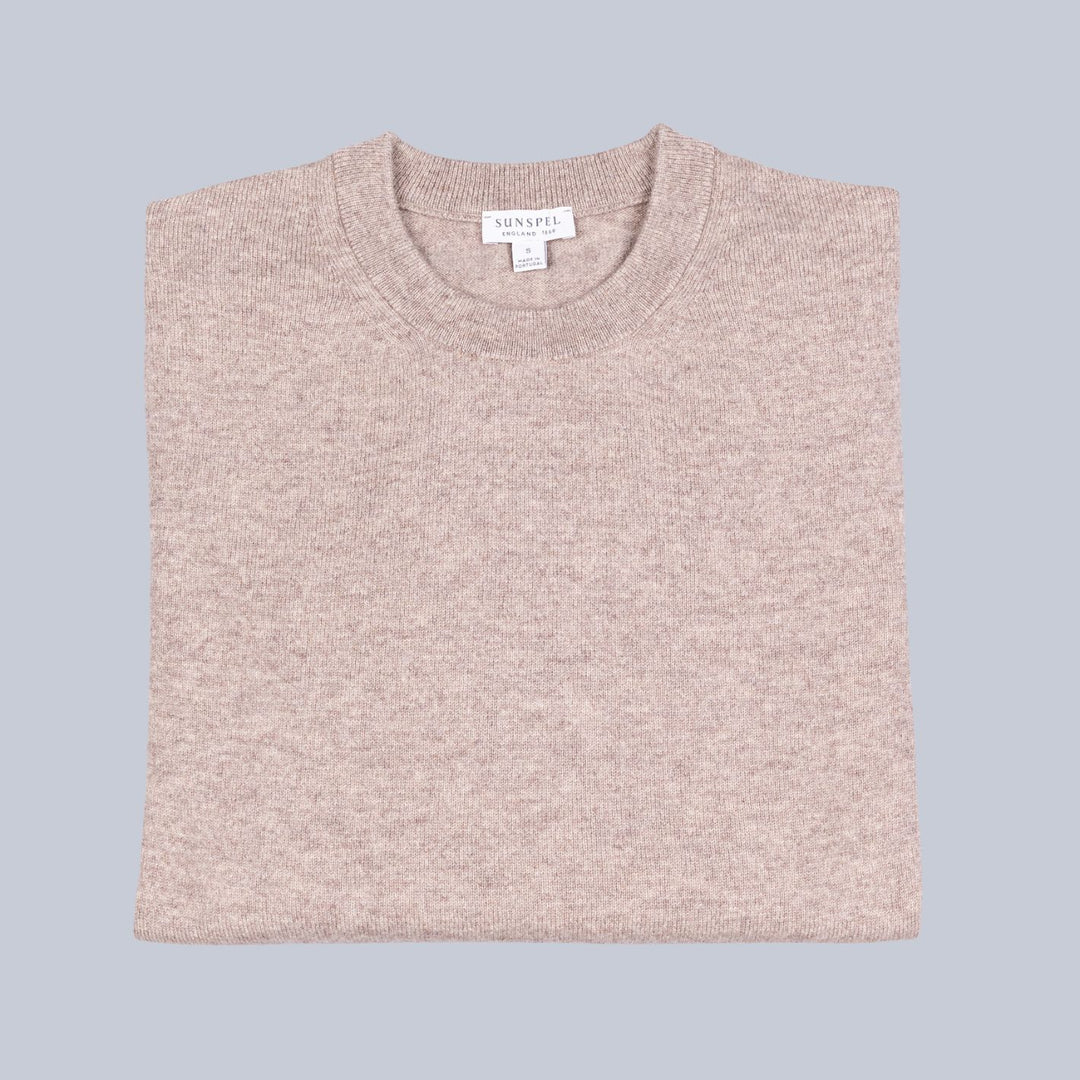 Oatmeal Melange Cashmere Crewneck Sweater