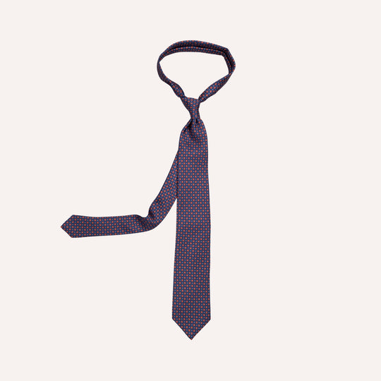 Blue & Orange Star Medallion Pattern Silk Tie