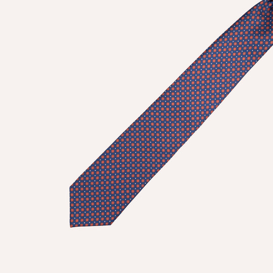 Blue & Orange Star Medallion Pattern Silk Tie