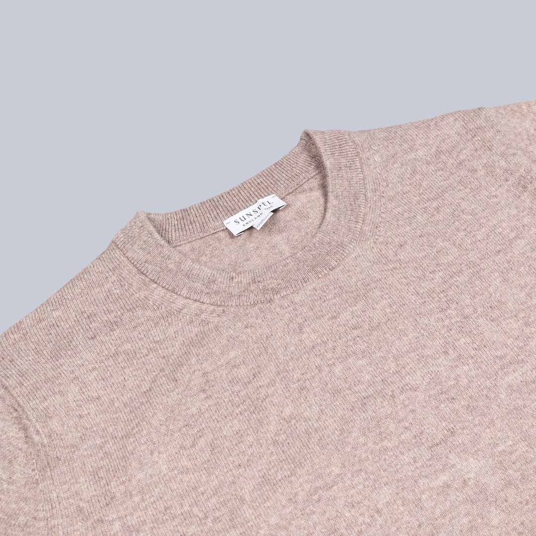Oatmeal Melange Cashmere Crewneck Sweater