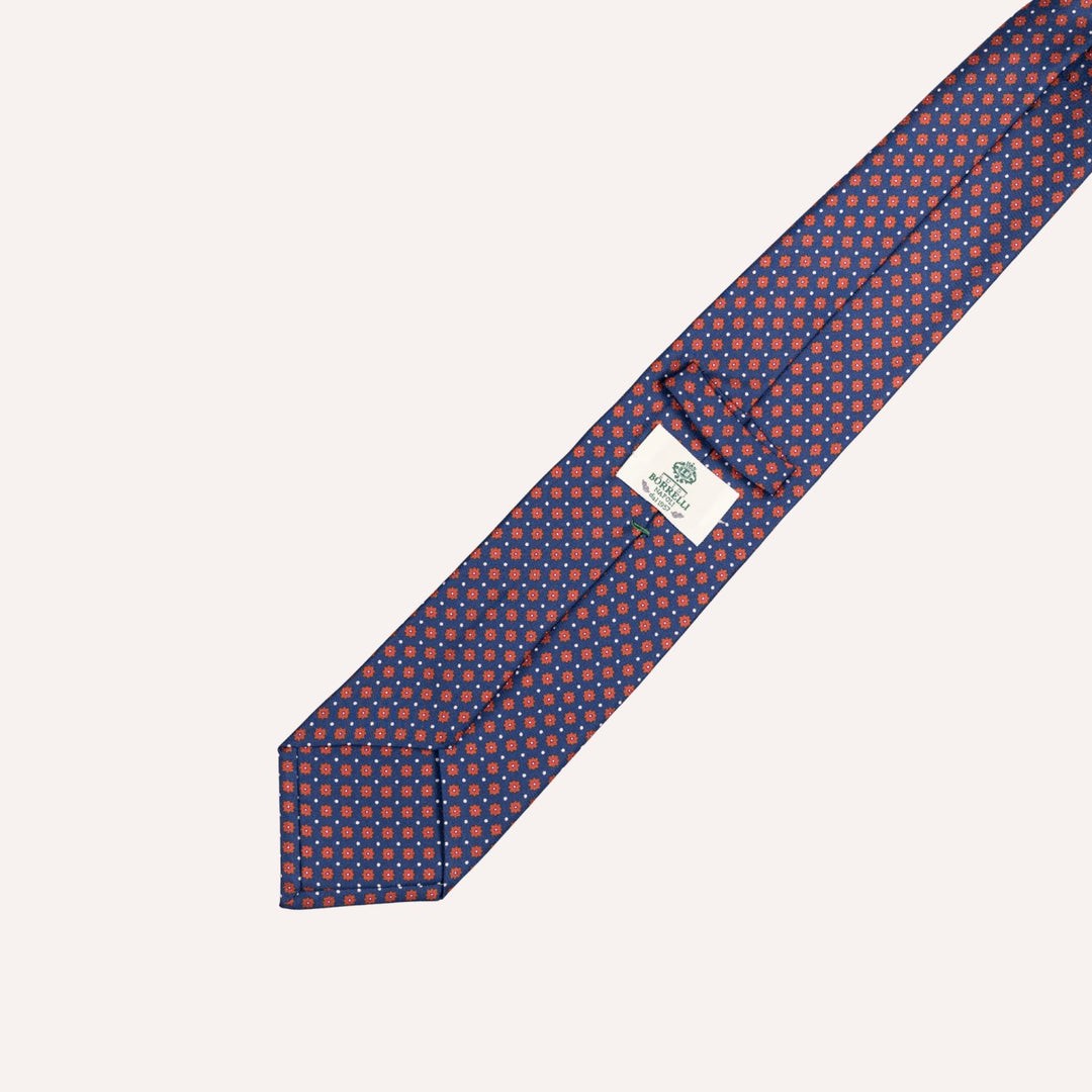 Blue & Orange Star Medallion Pattern Silk Tie