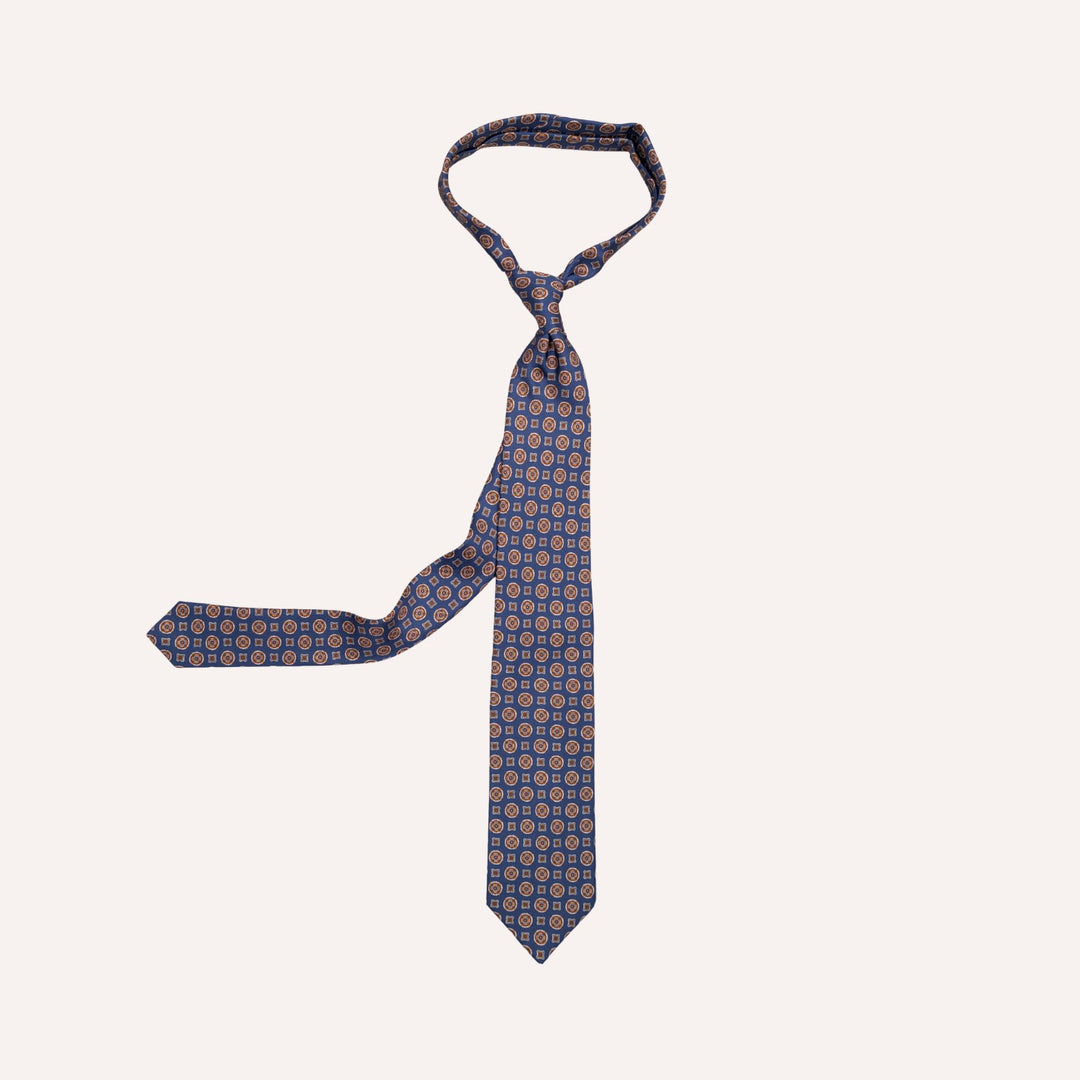 Blue & Brown Medallion Pattern Silk Tie
