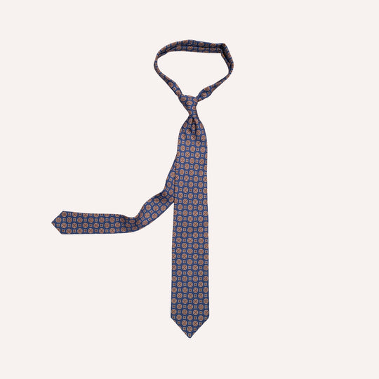 Blue & Brown Medallion Pattern Silk Tie
