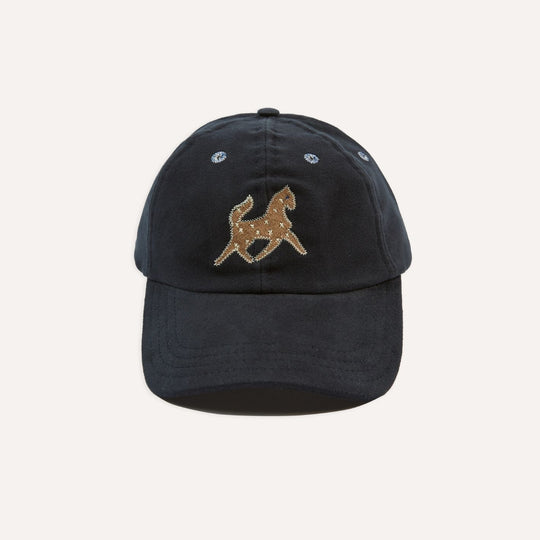 Dark Navy Horse Applique Moleskin Baseball Cap