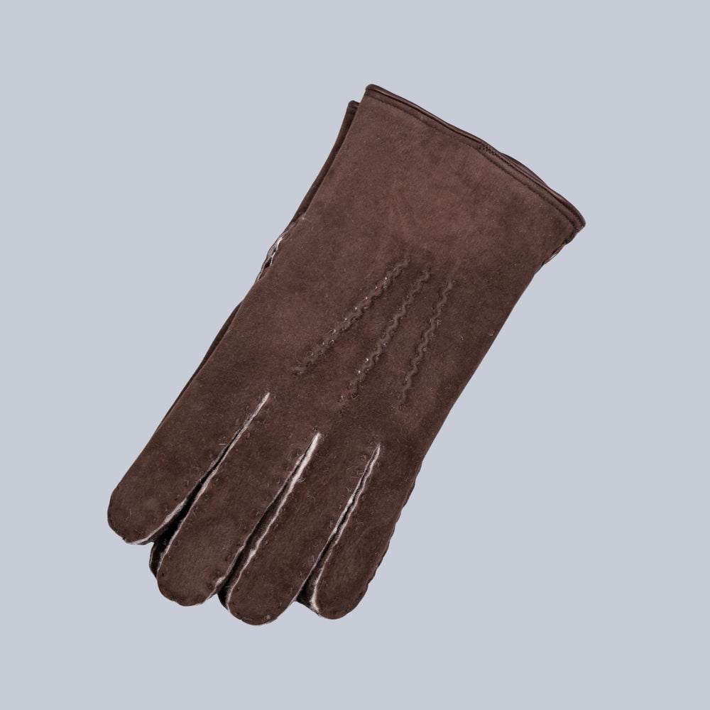 Chocolate Brown Suede Shearling Lined Gloves
