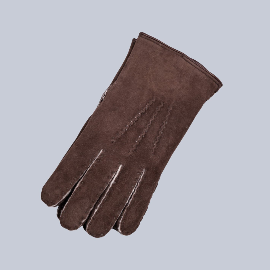 Chocolate Brown Suede Shearling Lined Gloves