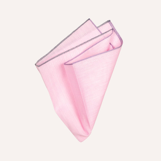 Jacquard Dame Pink & Grey Edge Cotton Pocket Square