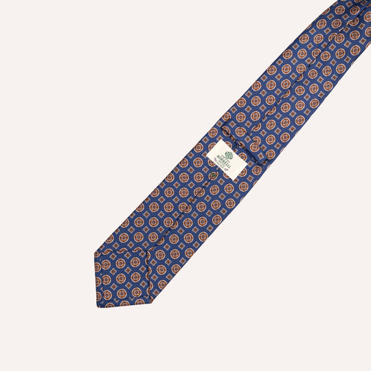 Blue & Brown Medallion Pattern Silk Tie