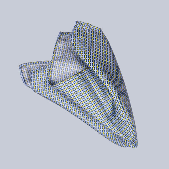 Ice Blue Yellow & Navy Chain Pattern Pocket Square