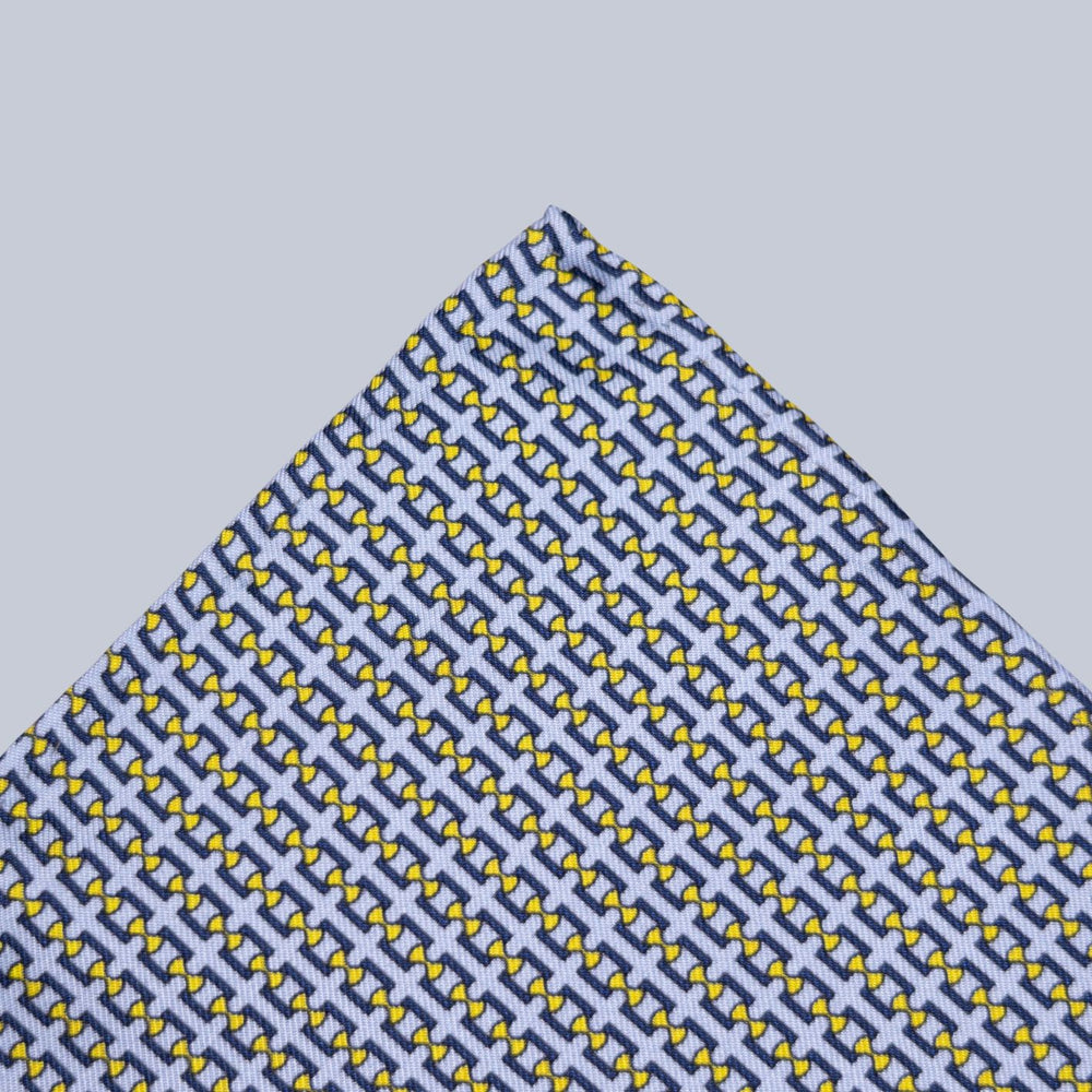 Ice Blue Yellow & Navy Chain Pattern Pocket Square