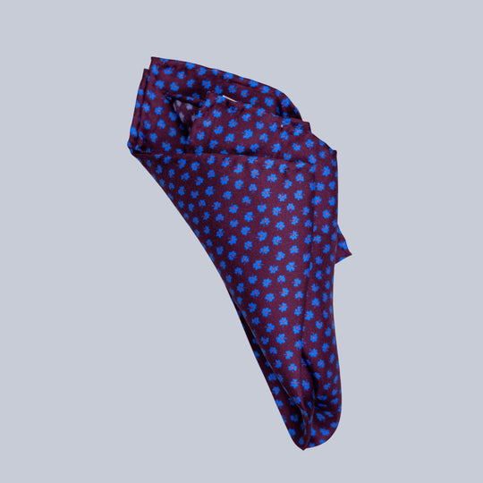 Burgundy Blue & Red Clover Pattern Pocket Square