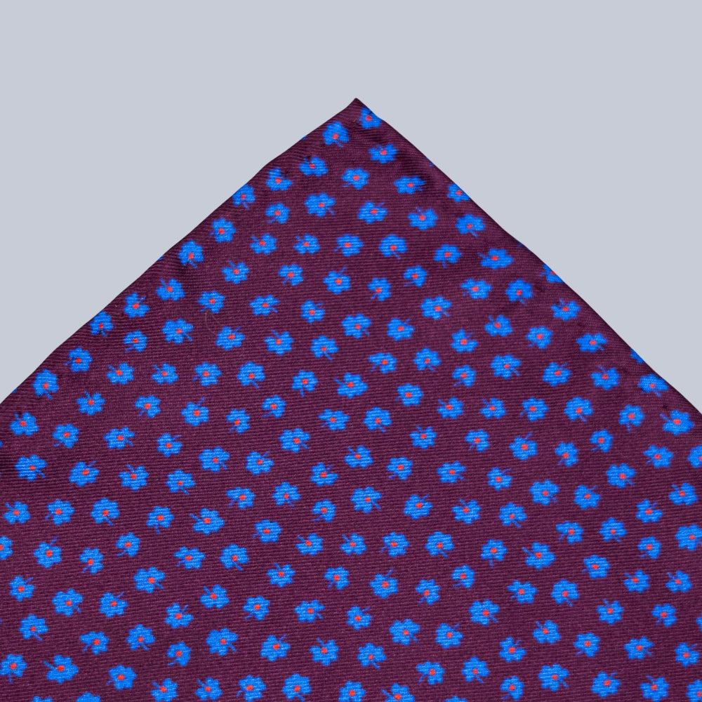 Burgundy Blue & Red Clover Pattern Pocket Square