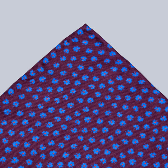 Burgundy Blue & Red Clover Pattern Pocket Square