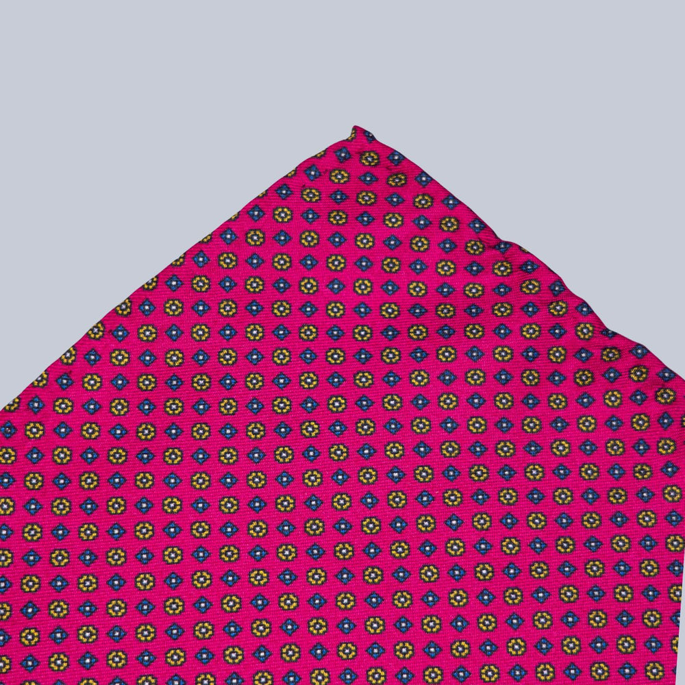 Raspberry Gold & Blue Micro Geometric Pattern Pocket Square