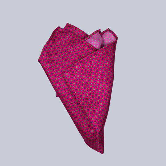 Raspberry Gold & Blue Micro Geometric Pattern Pocket Square