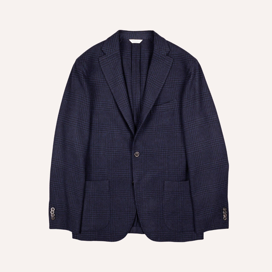Navy Glencheck Wool Cashmere Blazer