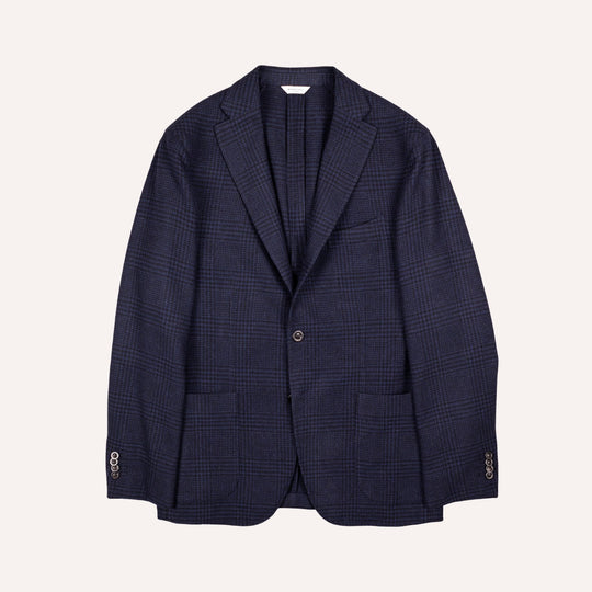 Navy Glencheck Wool Cashmere Blazer