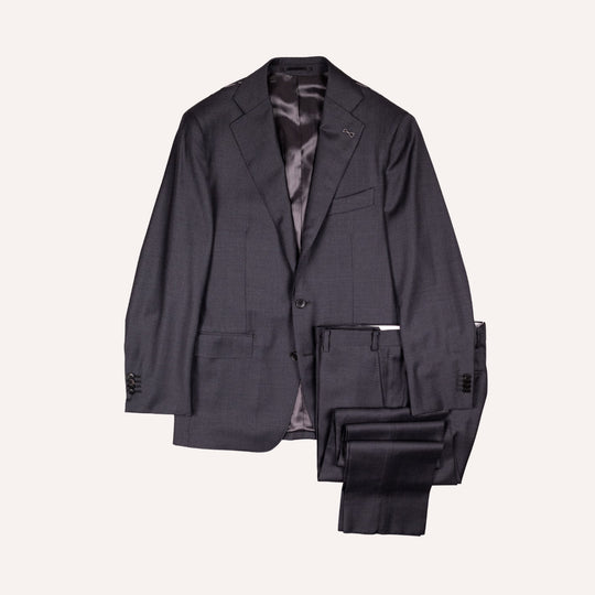 Charcoal Grey S120 Twill Wool Suit - Black Line