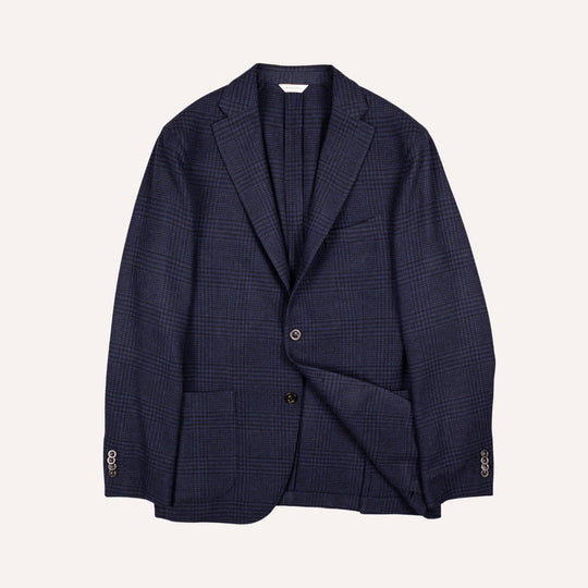 Navy Glencheck Wool Cashmere Blazer