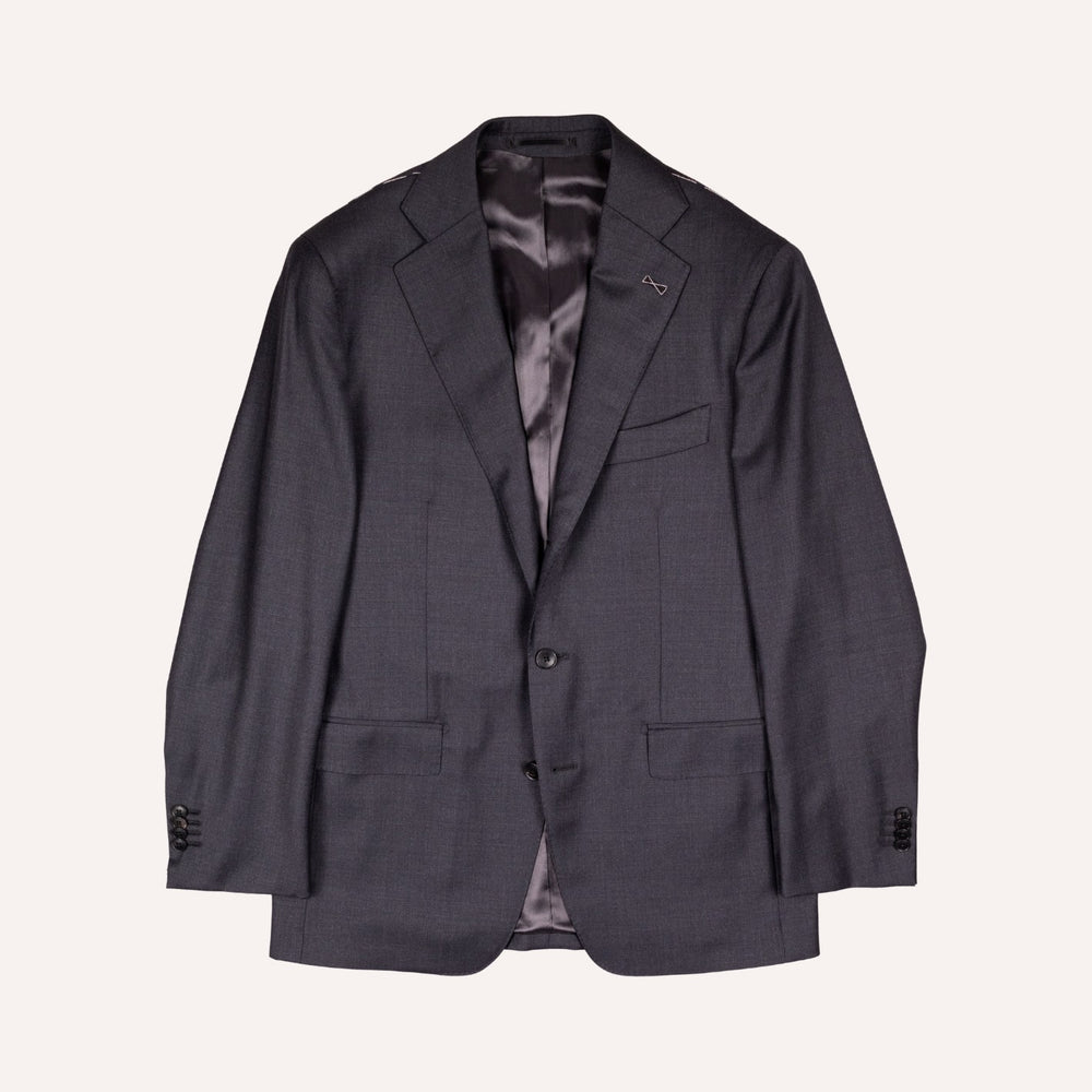Charcoal Grey S120 Twill Wool Suit - Black Line
