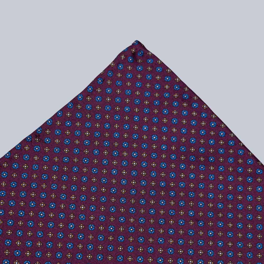 Burgundy Blue & Bronze Micro Geometric Pattern Pocket Square