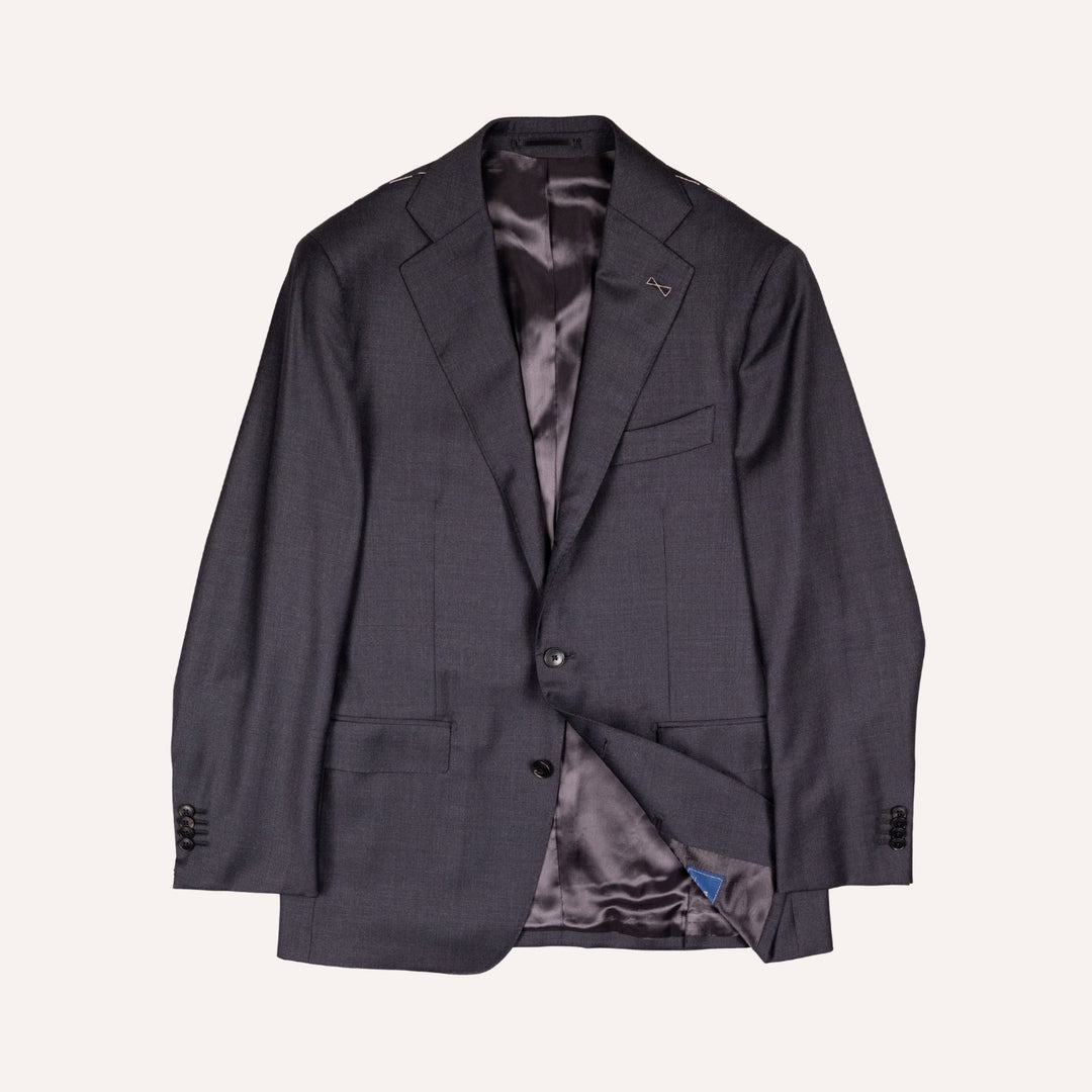 Charcoal Grey S120 Twill Wool Suit - Black Line