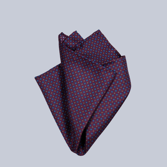 Burgundy Blue & Bronze Micro Geometric Pattern Pocket Square
