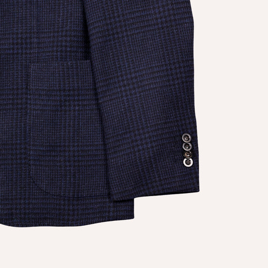 Navy Glencheck Wool Cashmere Blazer