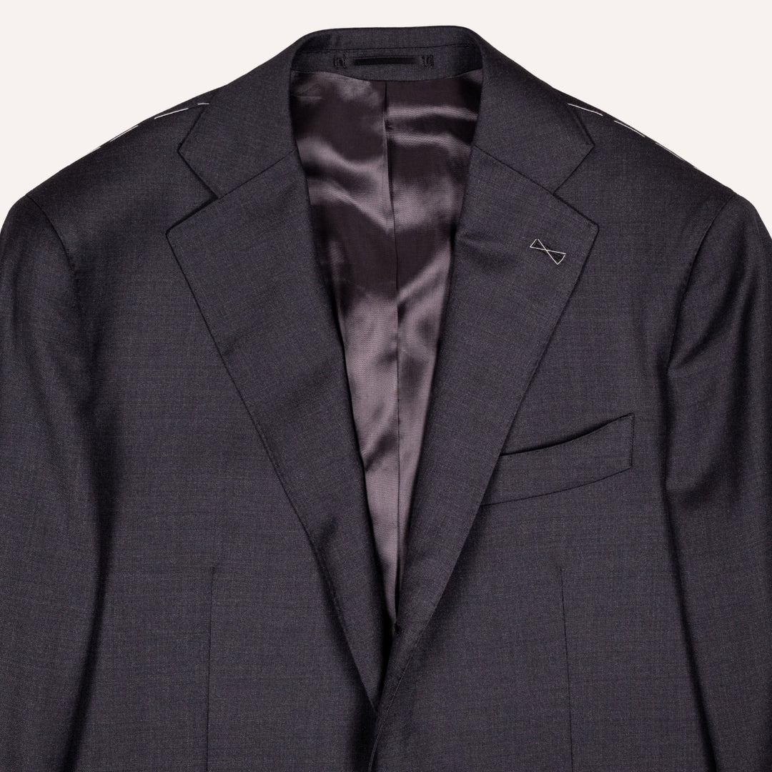 Charcoal Grey S120 Twill Wool Suit - Black Line