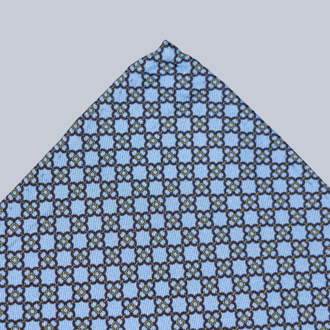 Light Blue Navy & Gold Flower Pattern Pocket Square