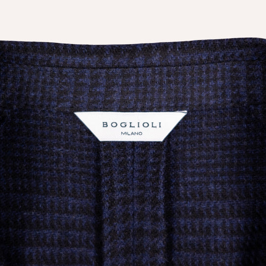 Navy Glencheck Wool Cashmere Blazer