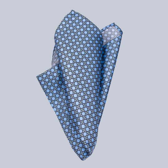 Light Blue Navy & Gold Flower Pattern Pocket Square