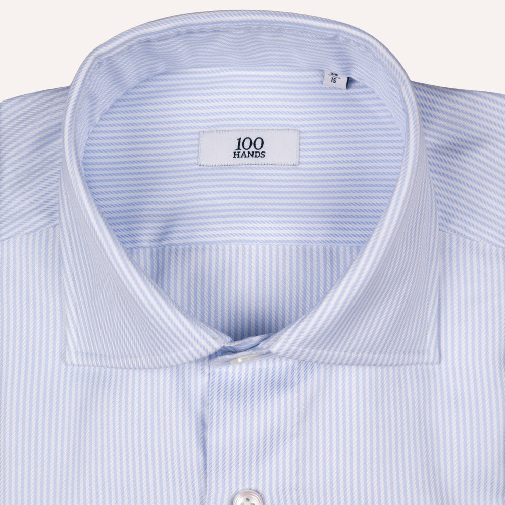 Light Blue & White Striped Semi Cutaway Cotton Twill Shirt