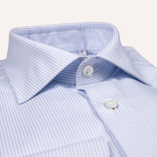 Light Blue & White Striped Semi Cutaway Cotton Twill Shirt