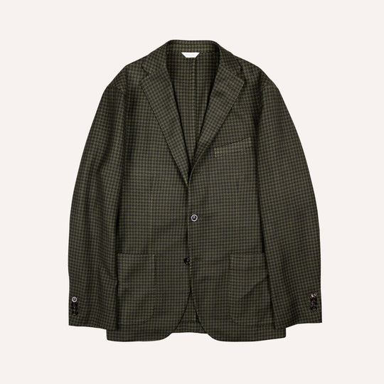 Navy & Green Houndstooth Wool Blazer