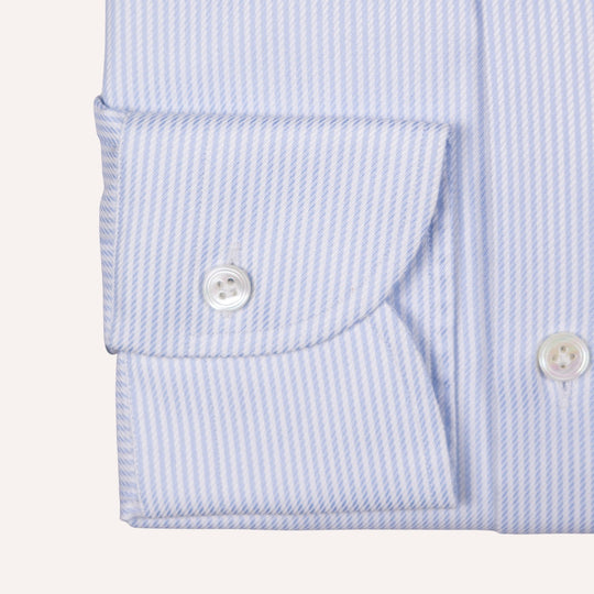Light Blue & White Striped Semi Cutaway Cotton Twill Shirt