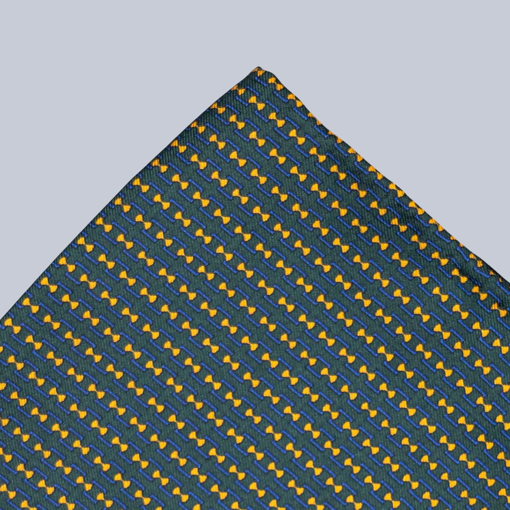 Forrest Green Gold & Blue Chain Pattern Pocket Square