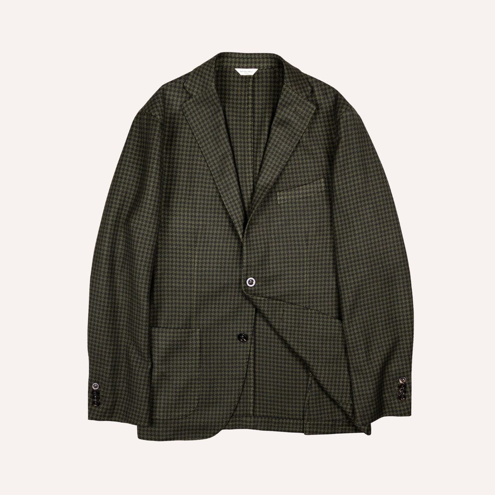 Navy & Green Houndstooth Wool Blazer