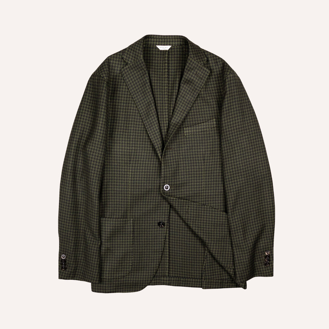 Navy & Green Houndstooth Wool Blazer