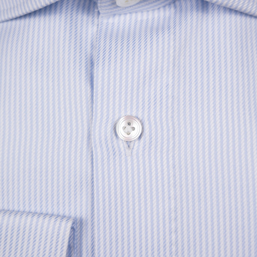 Light Blue & White Striped Semi Cutaway Cotton Twill Shirt