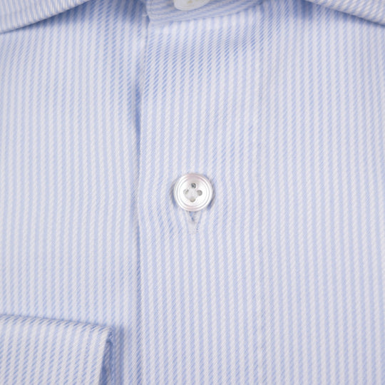 Light Blue & White Striped Semi Cutaway Cotton Twill Shirt