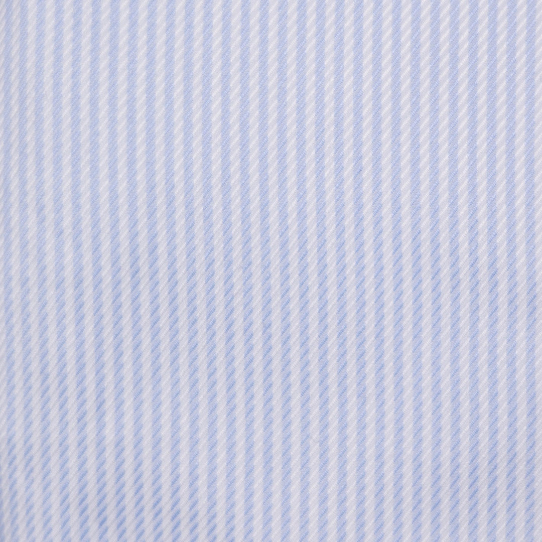 Light Blue & White Striped Semi Cutaway Cotton Twill Shirt