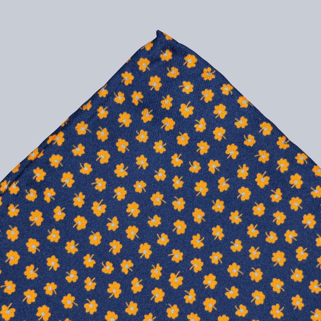 Navy & Gold Flower Pattern Pocket Square