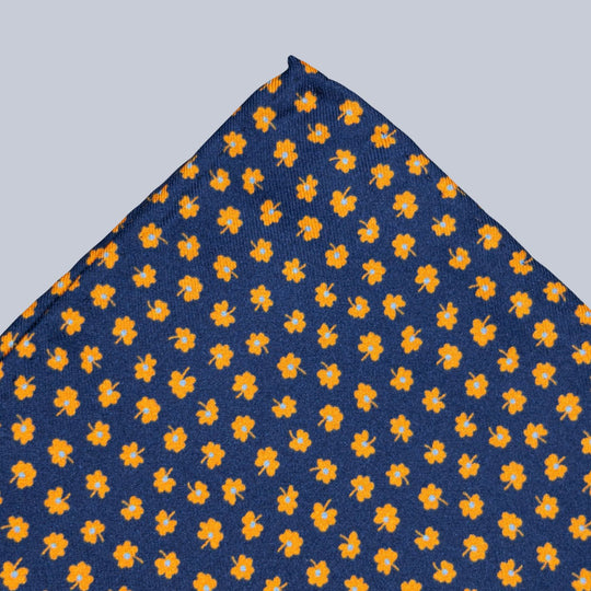 Navy Orange & Turquoise Clover Pattern Pocket Square