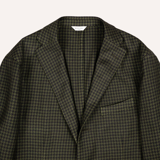 Navy & Green Houndstooth Wool Blazer