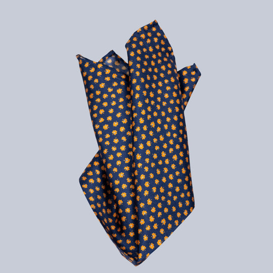 Navy Orange & Turquoise Clover Pattern Pocket Square