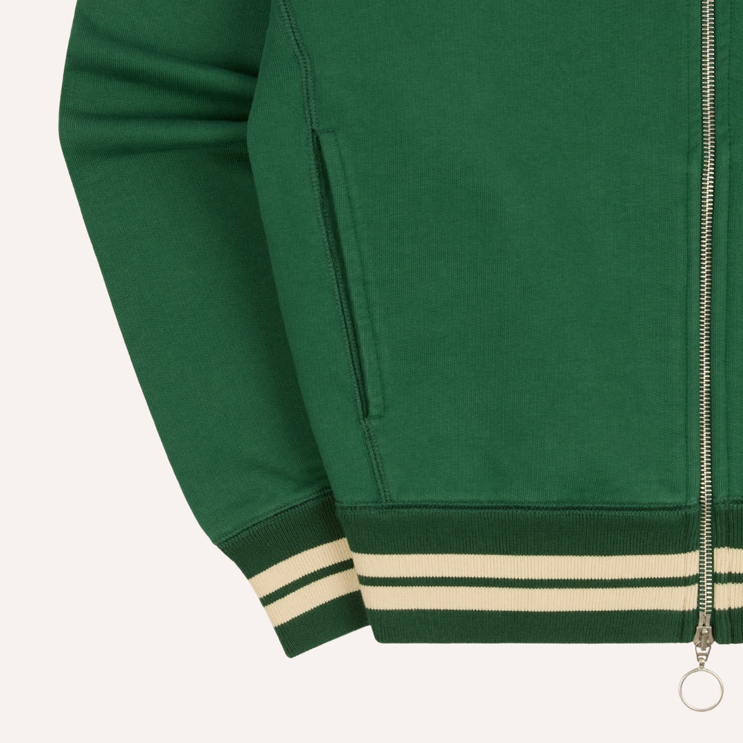 Green & Ecru Cotton Full-Zip Sweatshirt