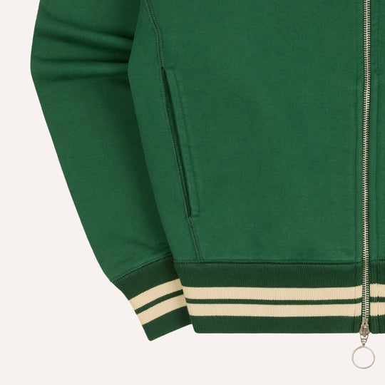 Green & Ecru Cotton Full-Zip Sweatshirt