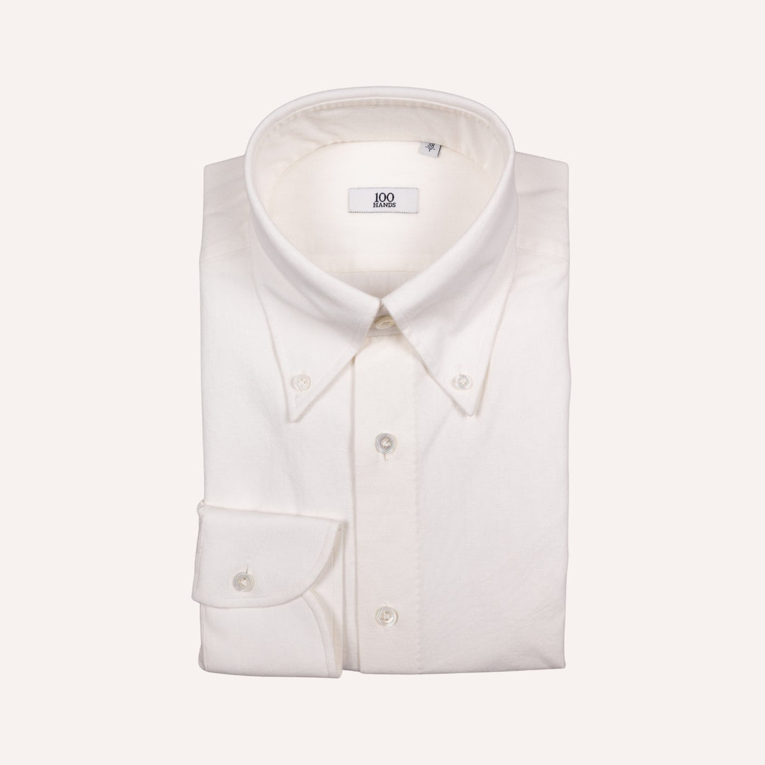 White Brushed Heavy Oxford Button Down Shirt - Tailored Fit
