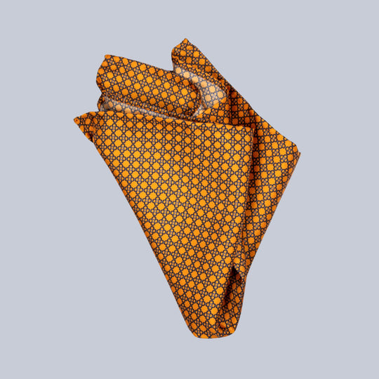Orange & Navy Flower Pattern Pocket Square